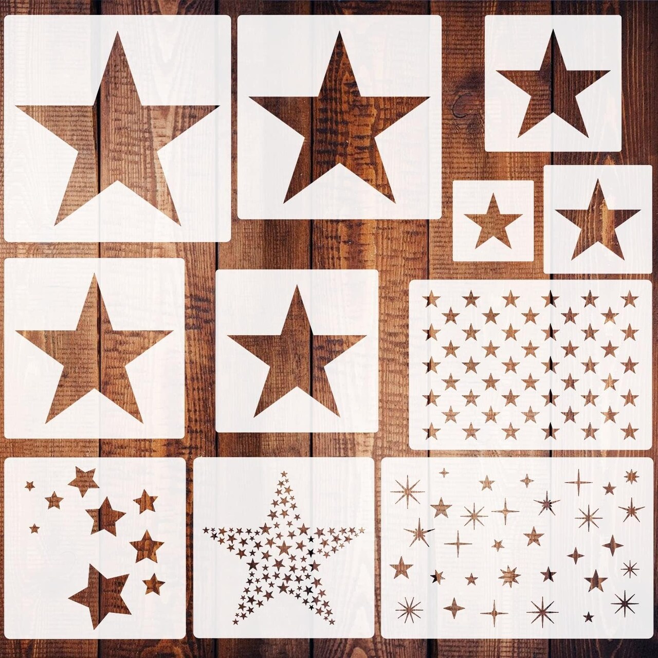 11 Pieces Star Stencil, Reusable 5 Point Star Stencil Template Plastic Stencils